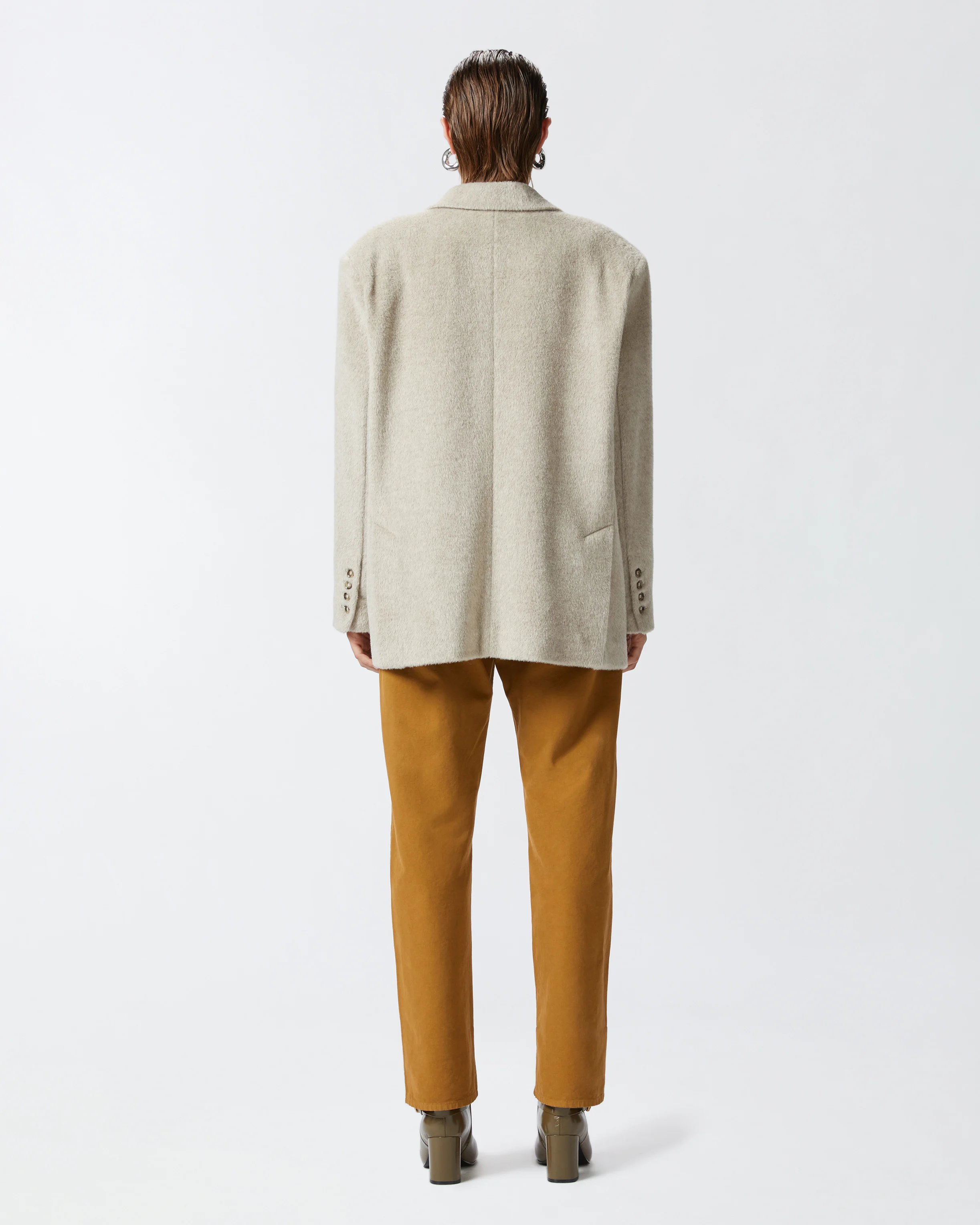 Manteau court en tissu castor à simple boutonnage | Beige
