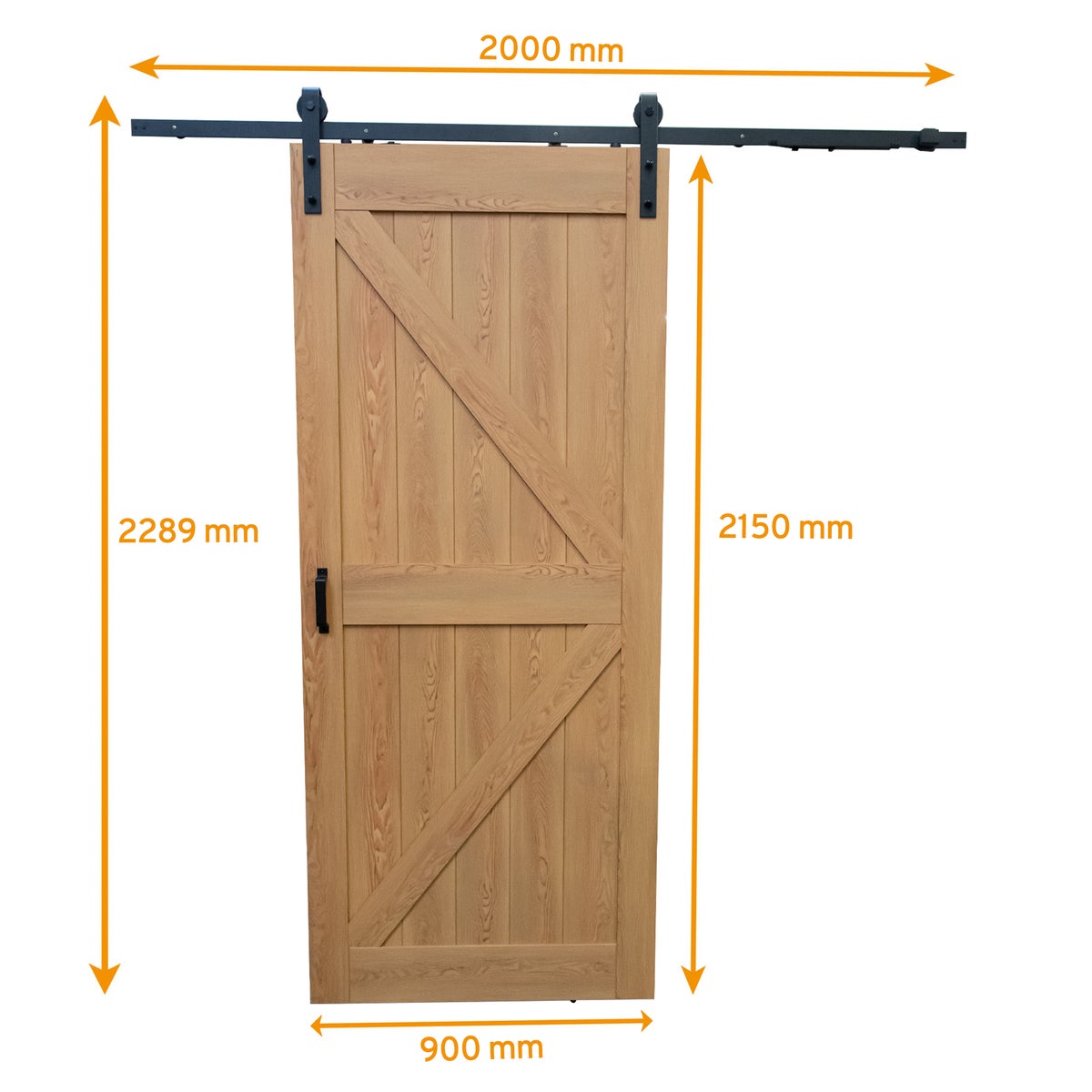 Houten schuifdeur, eiken, diverse maten, open rail, zwart, 35mm - 900x2150mm