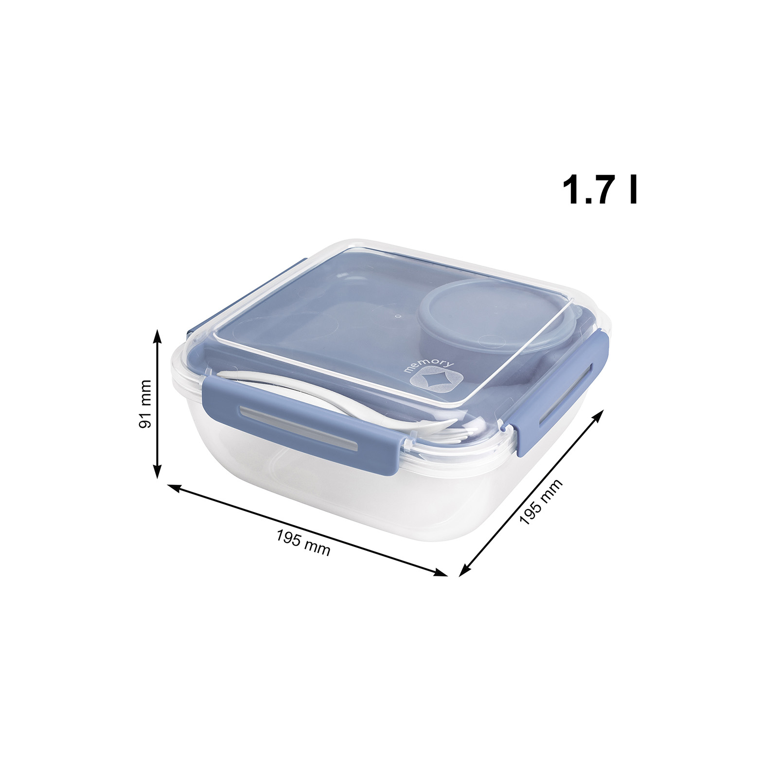 (1.7l) MEMORY Salatbox Frischhalte Dose Auslaufsichere Lunch Box Aufbewahrungs Behälter mit Deckel   Besteck (1009206161) - Horizon Blue