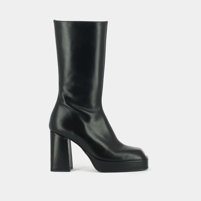 Bottes à plateformes et bouts carrés  en cuir noir