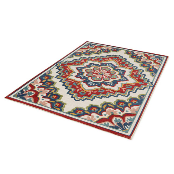 Tapis de salon ou d'extérieur ethnique - rosace - multicolore - 164 x 230 cm