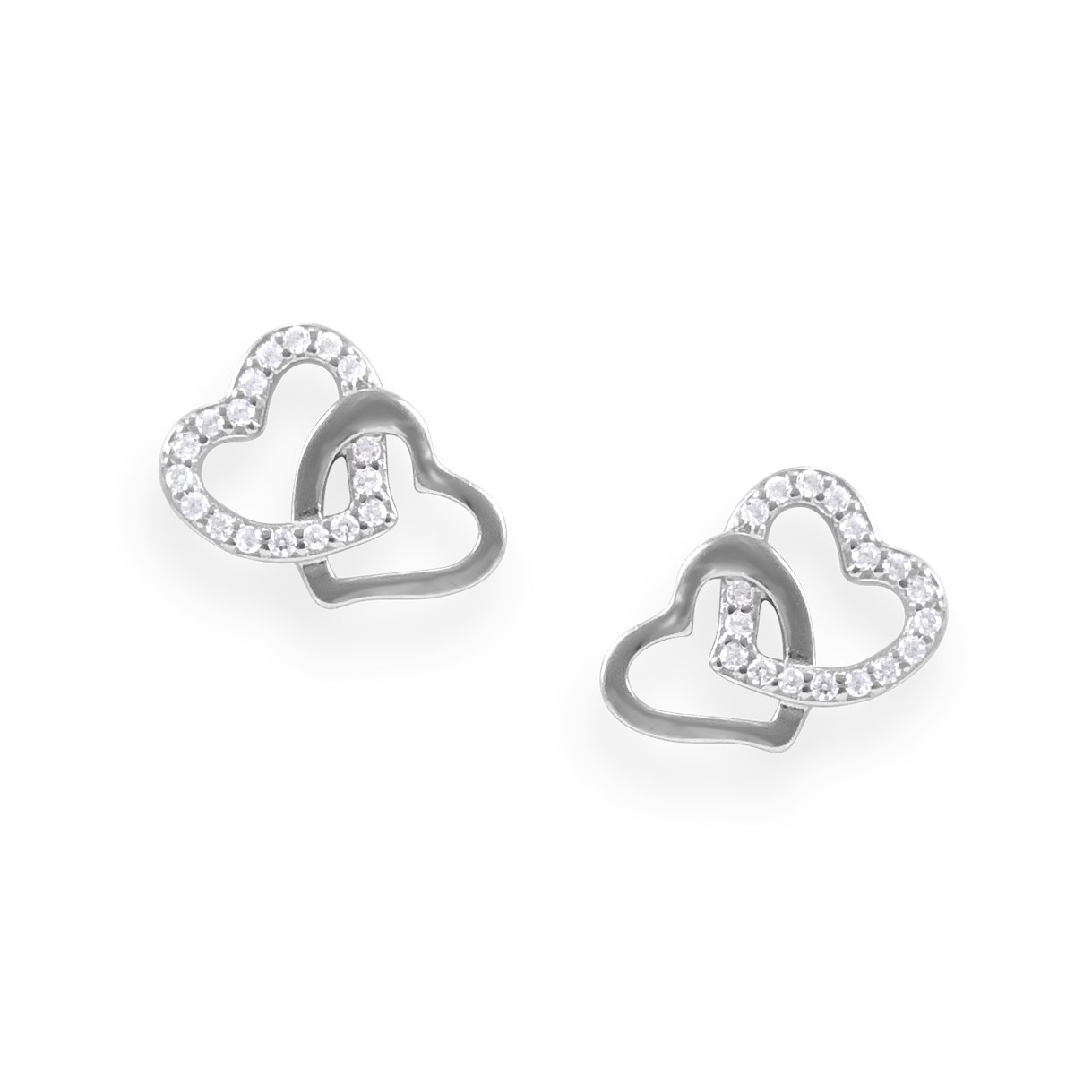 Boucles d'oreilles coeurs entrelacés en argent 925 rhodié avec oxydes de zirconium