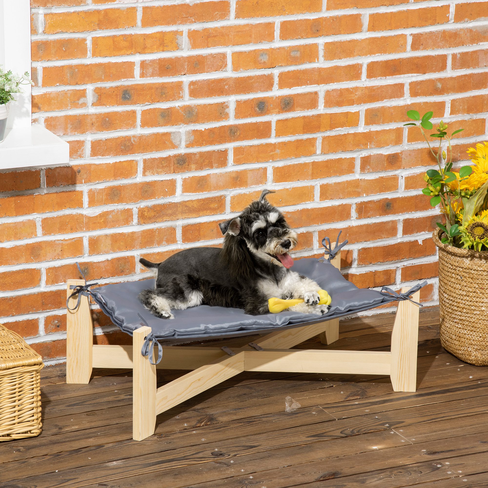 PawHut Haustierbett mit Kissen grau, natur 72L x 40B x 25H cm