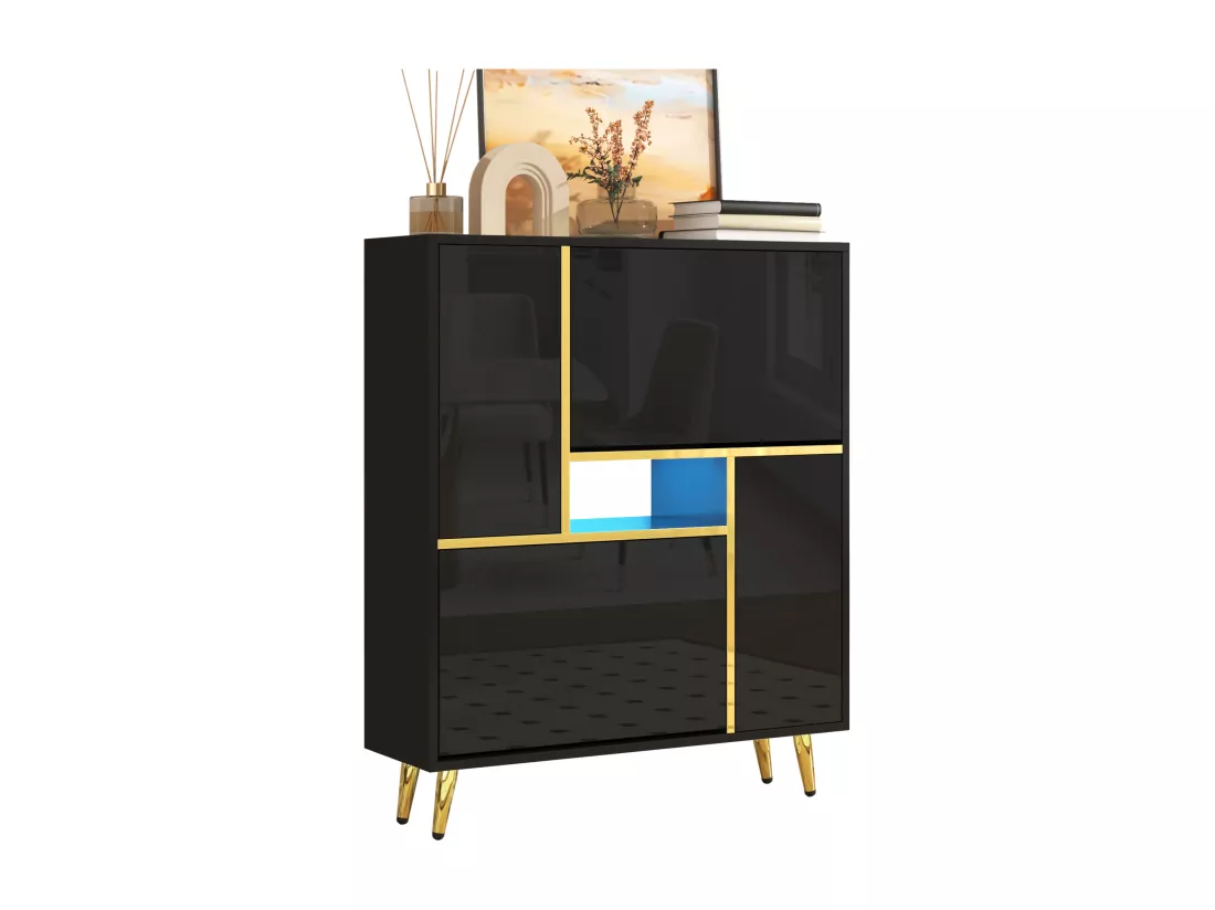 Armoire à Chaussures Moderne avec Lumière LED 16 Couleurs et Façade Haute Brillance, Noir, Design Élégant (80 x 25 x 96 cm)