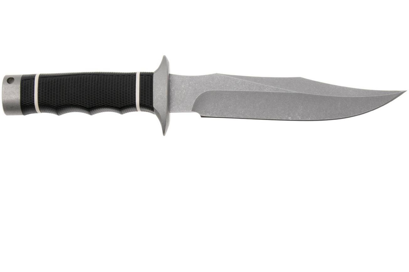 SOG Tech Bowie S11B-BX, Stonewashed AUS-8, Black Kraton vaststaand mes
