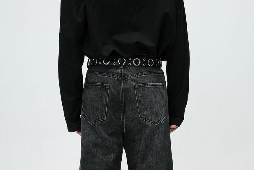 FAERIS - Mid Rise Washed Wide Leg Jeans