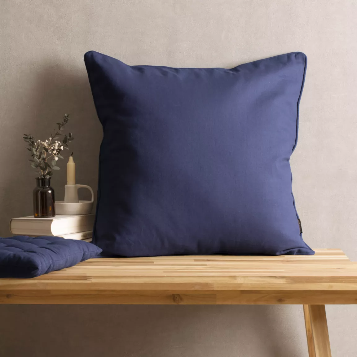 Coussin carré coton (60 x 60 cm) Pixel Bleu marine