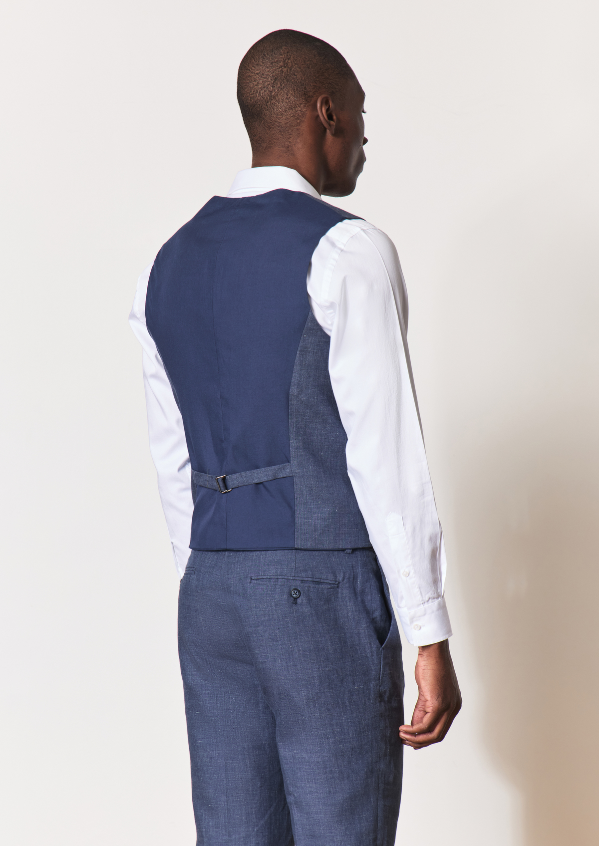 Gilet casual en lin et coton unis bleu indigo