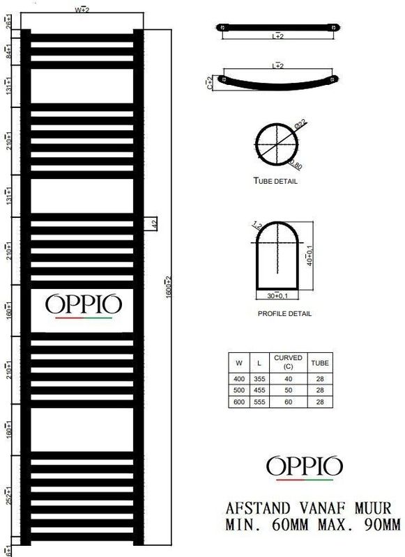 Oppio - Handdoekradiator - Mat Zwart - 160x60 cm - 1072 Watt