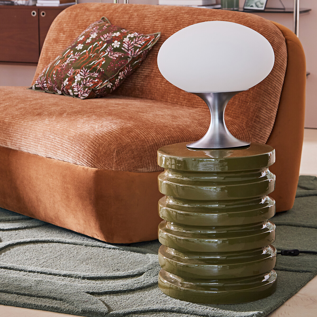 LA REDOUTE INTERIEURS<br>Candeeiro de mesa em ferro opalino e cromado, Merisa