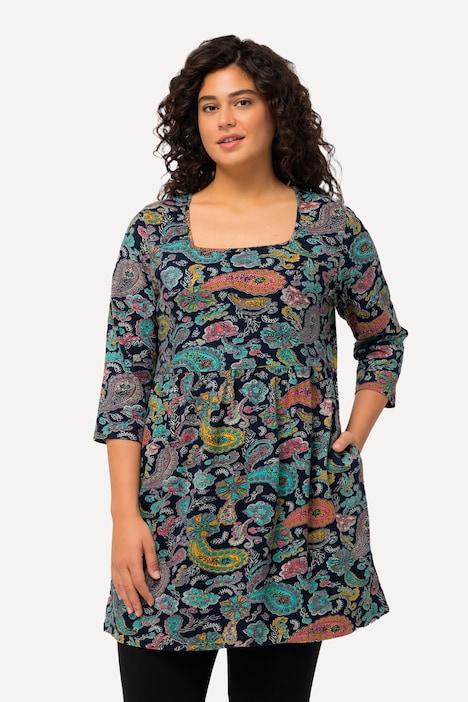 Longshirt, Paisley, Carree-Ausschnitt, 3/4-Arm