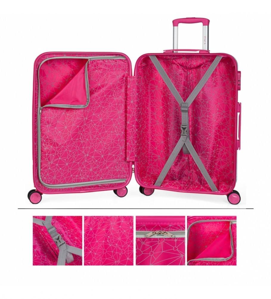 Mala de viagem infantil ITACA para meninas, estampa azul e fúcsia - 67x45x24cm -