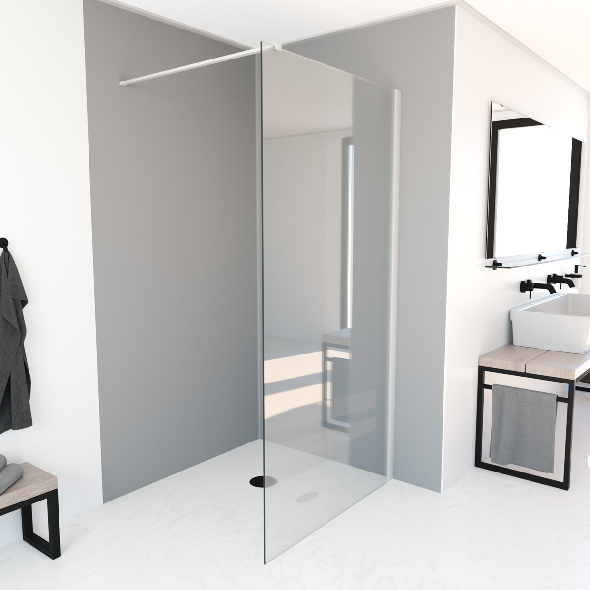 Saniclear Bianco inloopdouche mat wit 120x200cm anti-kalk coating