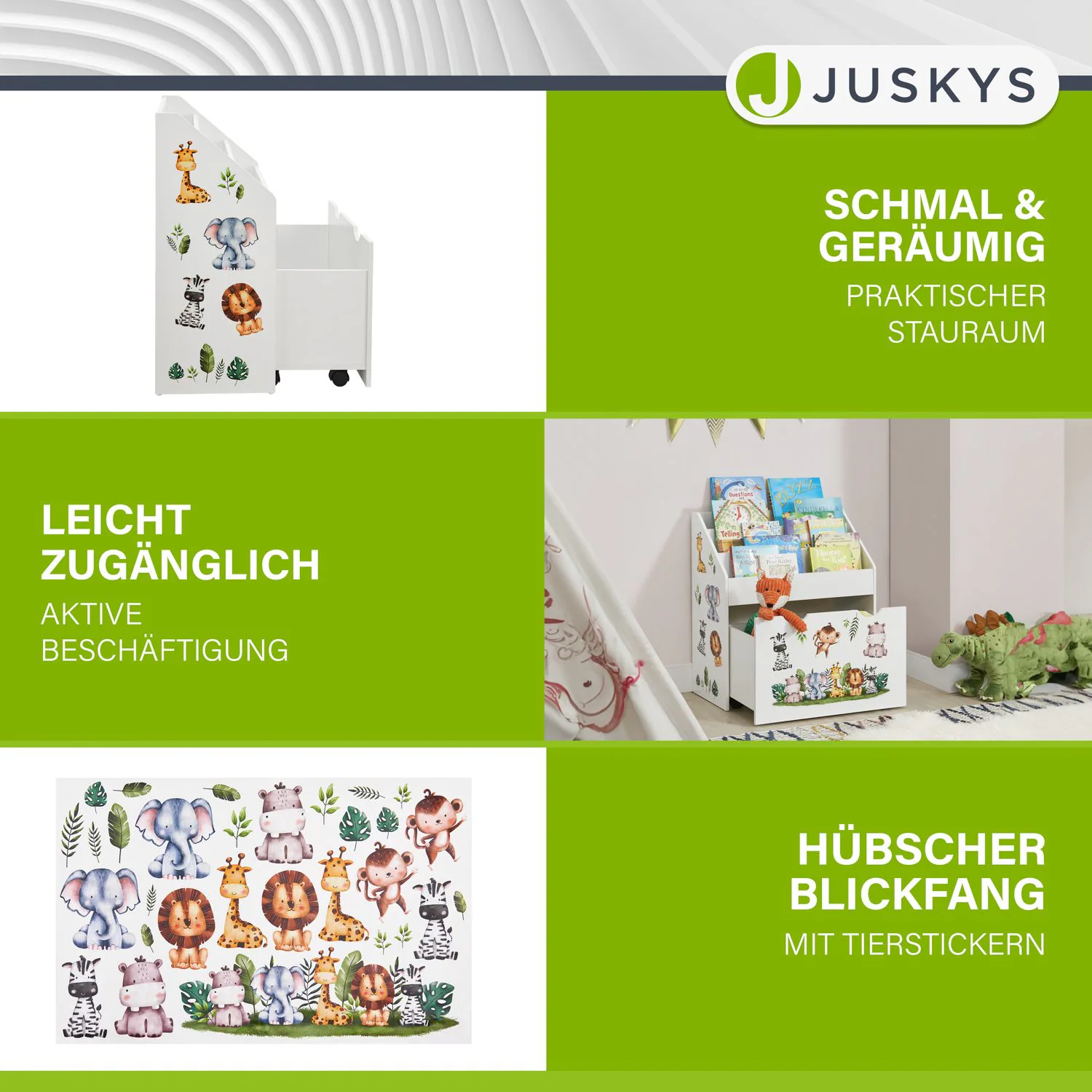Juskys Kinder Bücherregal 3 Fächer & Spielzeugkiste - Holz Regal Weiß - 63x30x70 cm - Aufbewahrung