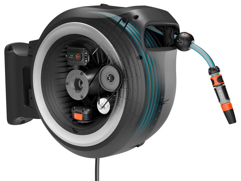 GARDENA Wand-Schlauchbox Akku PowerRoll XXL 18 V P4A Solo 4 Innovative Gartenbewässerung mit Funkfernsteuerung – die Schlauchbox mit Komfort