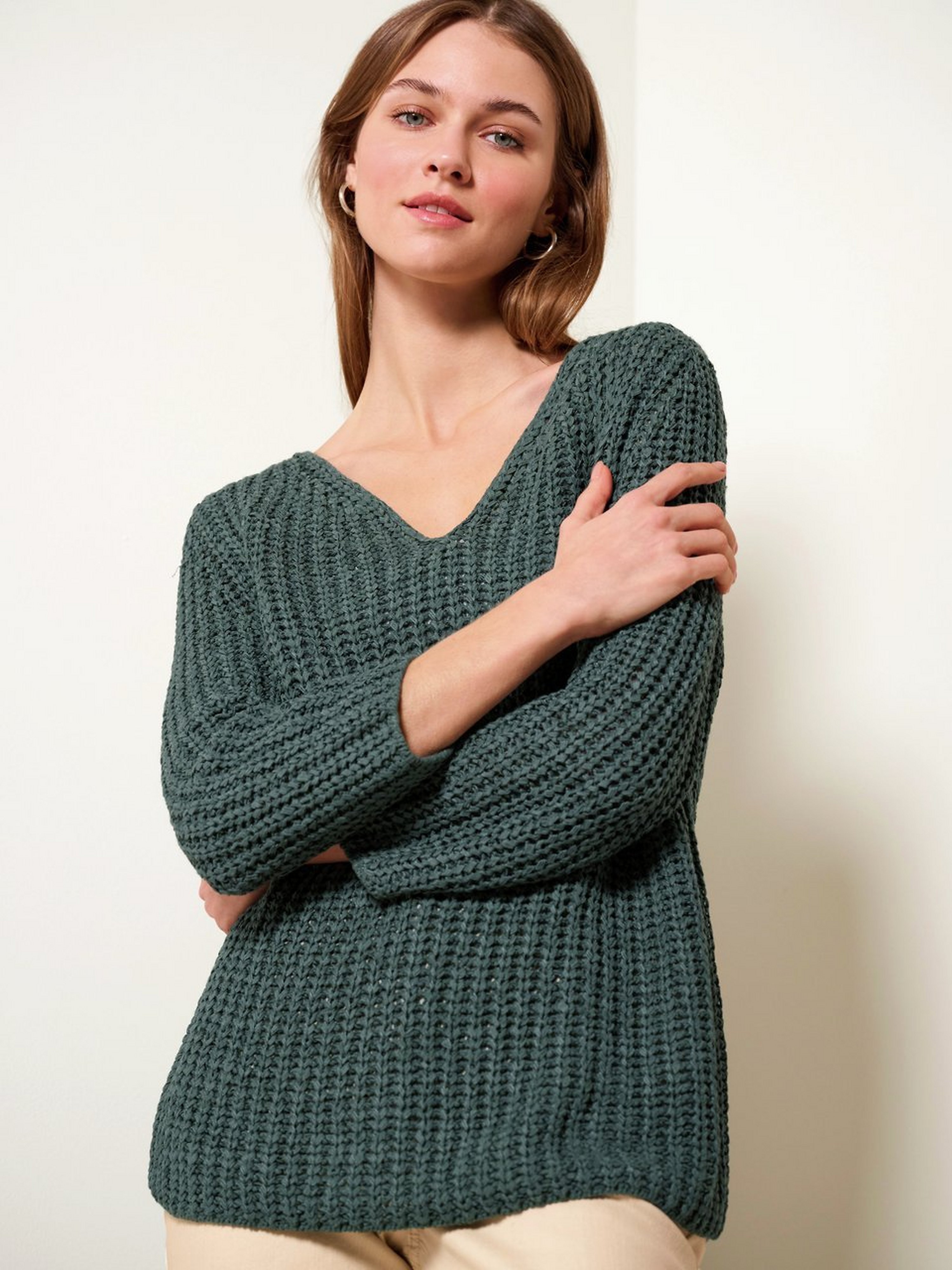 V-Pullover mit 3/4-Arm