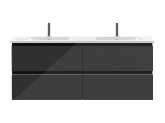 AICA Ensemble Meuble salle de bain noir 120cm avec double vasque en céramique,meuble 4 tiroirs