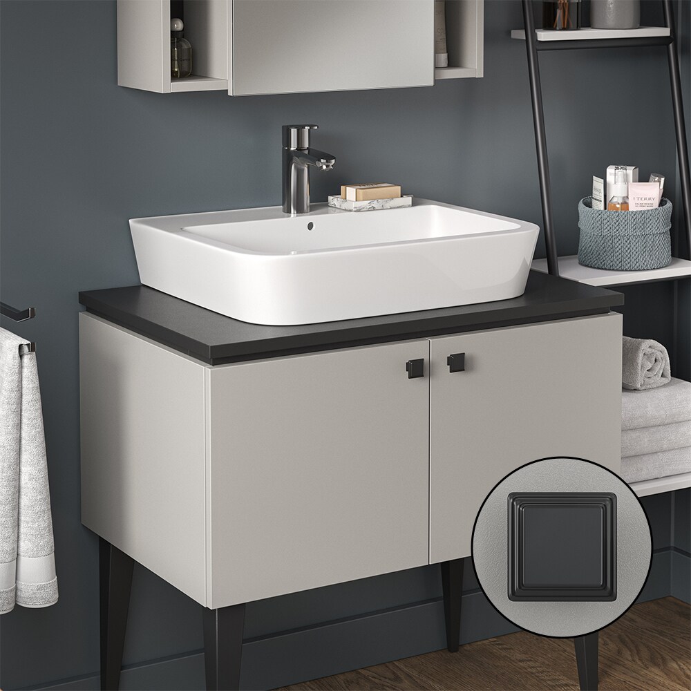 Vicco Badmöbel-Set Gerta in Grau-Schwarz, Badezimmer-Set, moderne Badserie, Spiegelschrank, Waschbeckenunterschrank