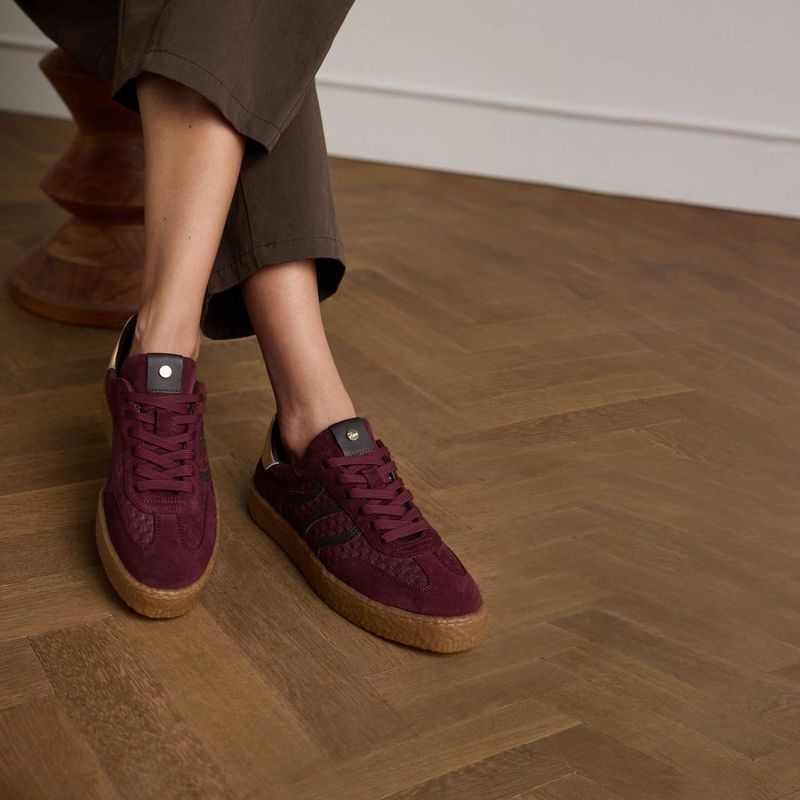 Manfield - Bordeaux - Leren Sneaker - Dames - Suède Details