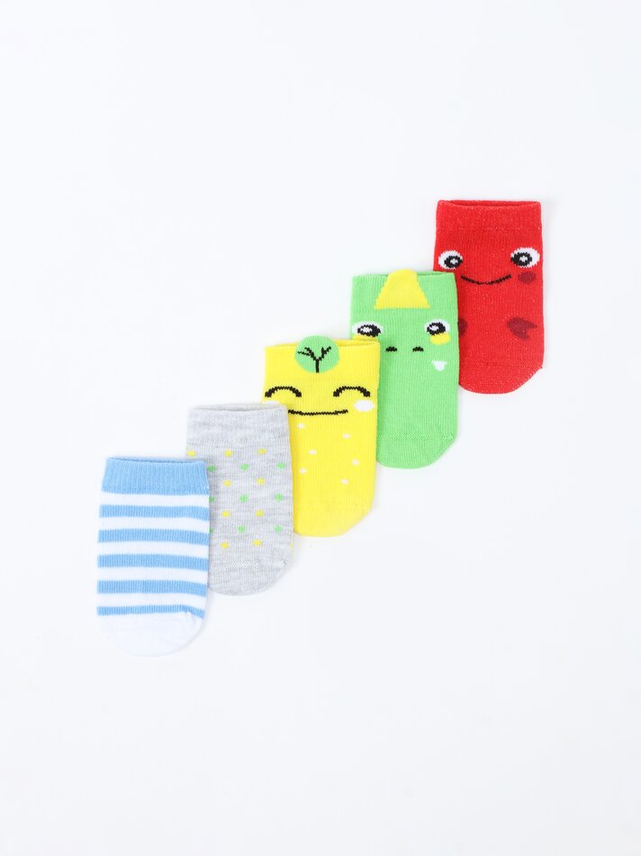 Pacote com 5 pares de meias estampadas em relevo - Cores variadas