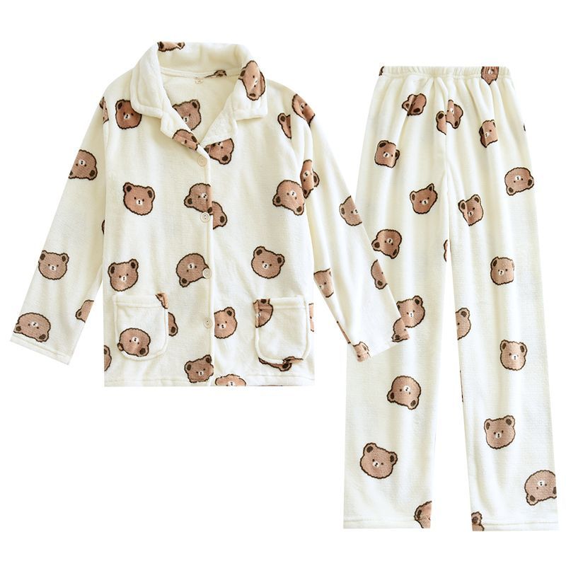 MelMount - Bijpassende pyjamaset voor koppels: flanellen overhemd met berenprint + loungebroek
