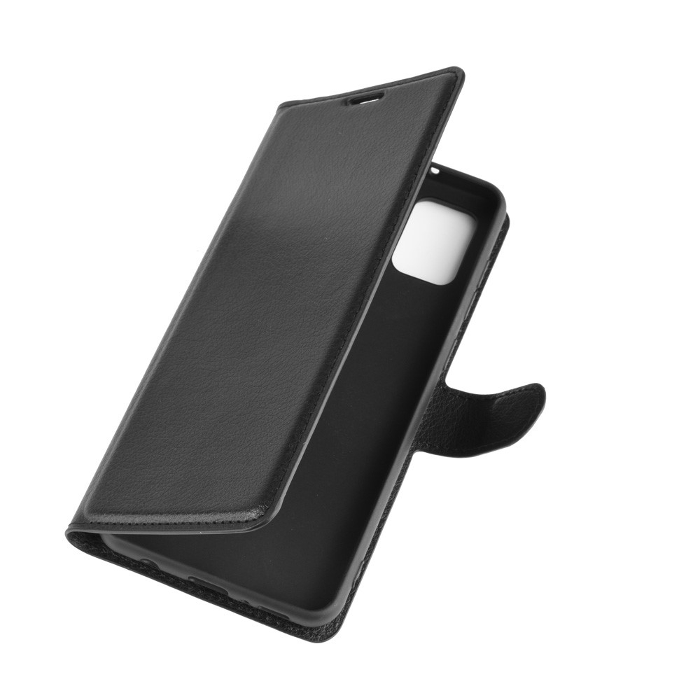 Samsung Galaxy A21s Leder Tasche Flip Cover Litchi Look - Schwarz