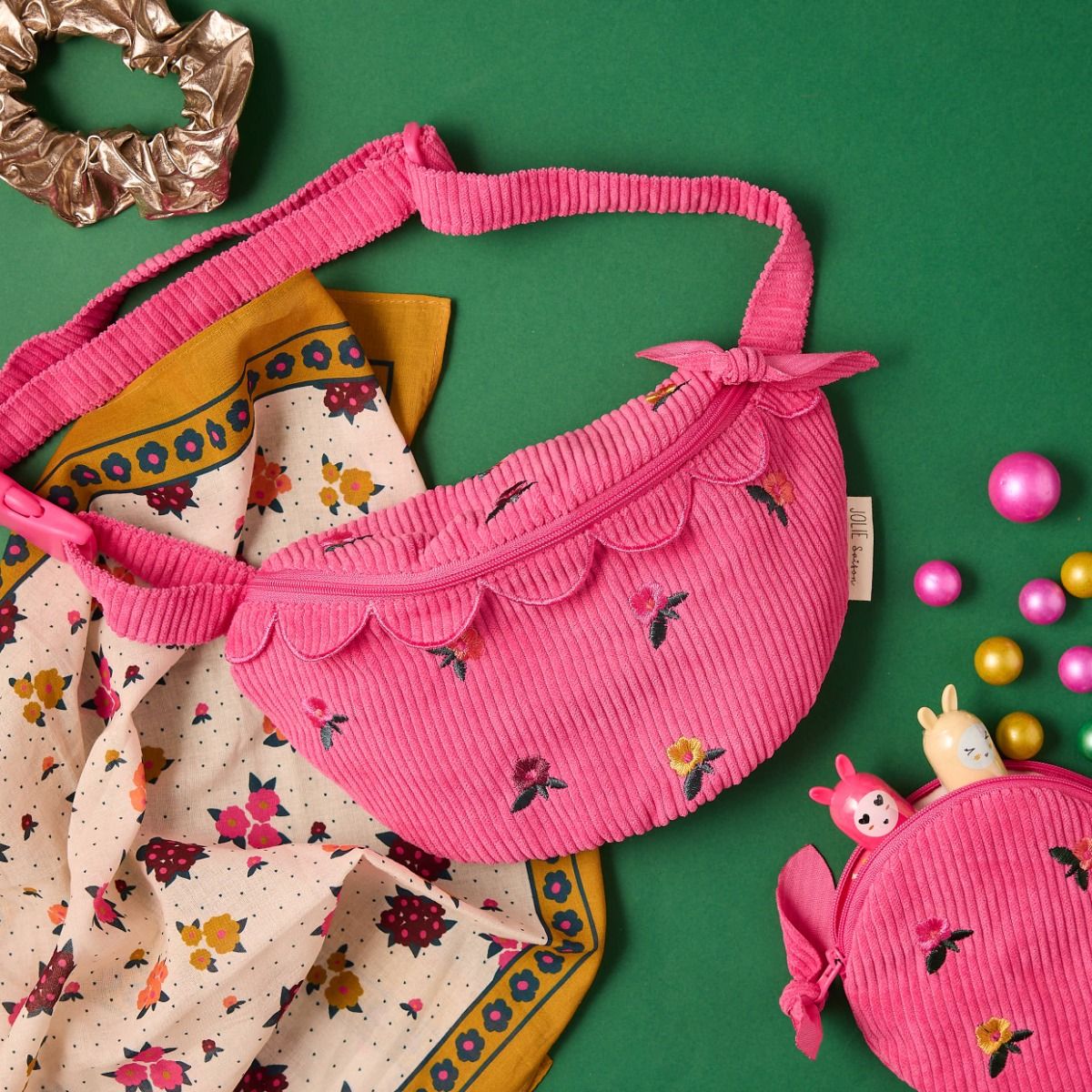 Sac banane enfant velours rose - La vie en rose Jolie saison