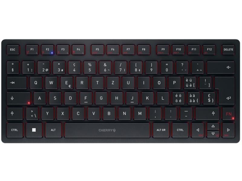 Cherry Funk-Tastatur KW 9200 Mini Wiederaufladbare Multi-Device Kompakttastatur mit 2.4 GHz Funk-, Bluetooth 5.0- und Kabelverbindung