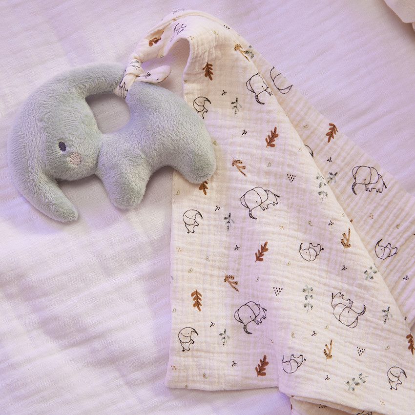 Doudou mouchoir éléphant pour bébé garçon - Ecru