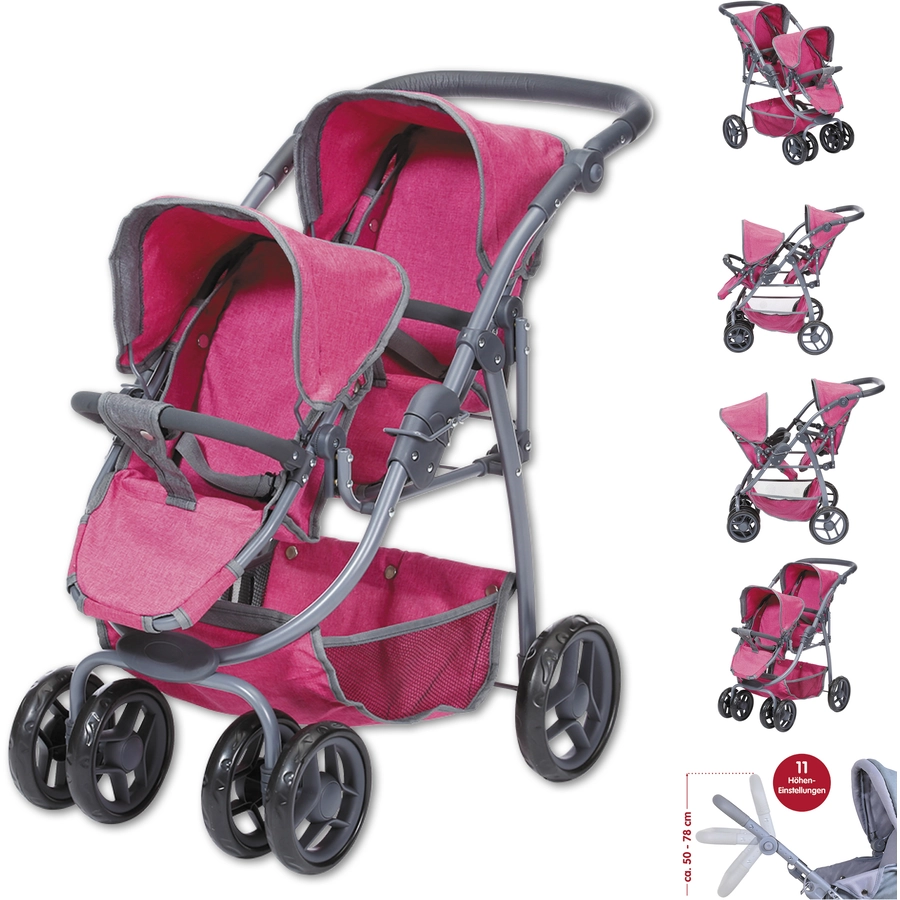 knorr toys® Zwillingspuppenwagen Milo - berry rosa