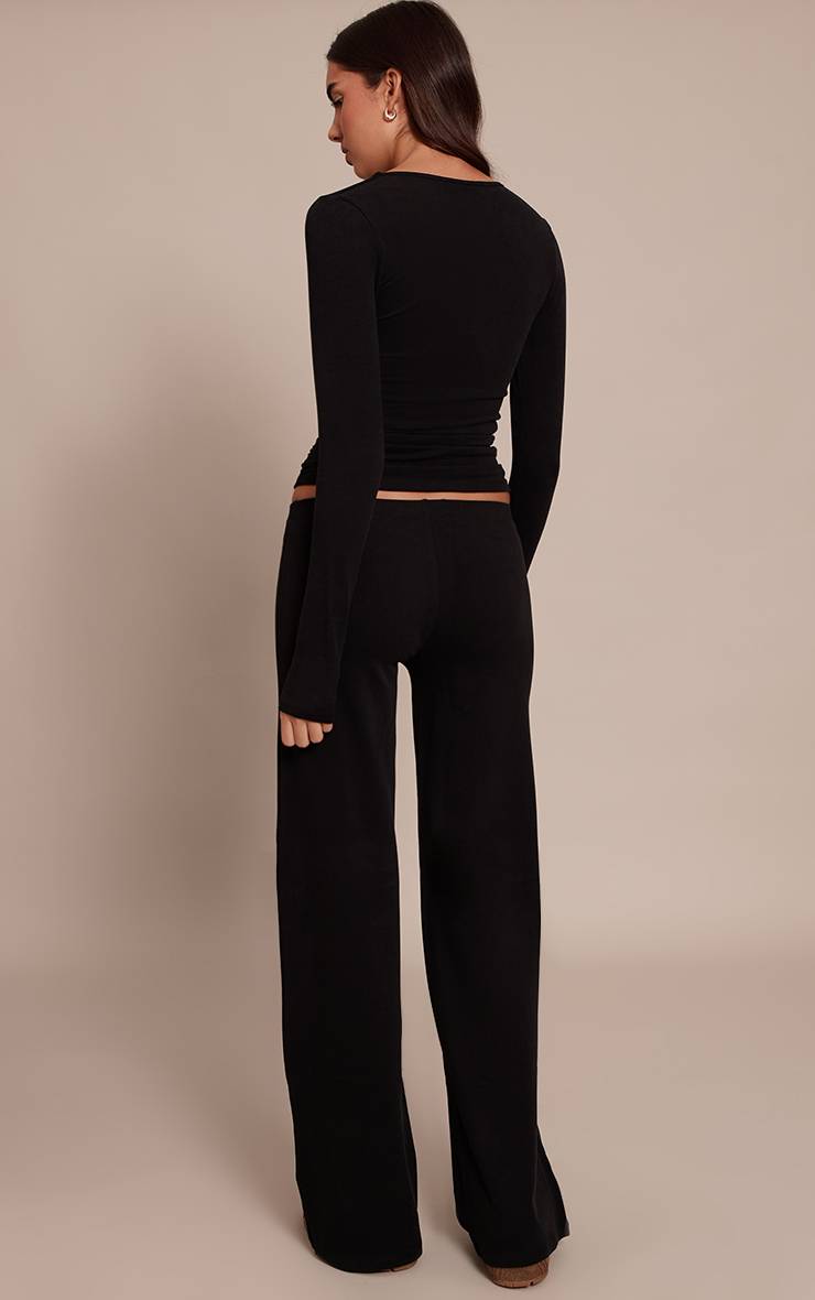 Noir Pantalon De Détente Droit Taille Basse En Coton Doux