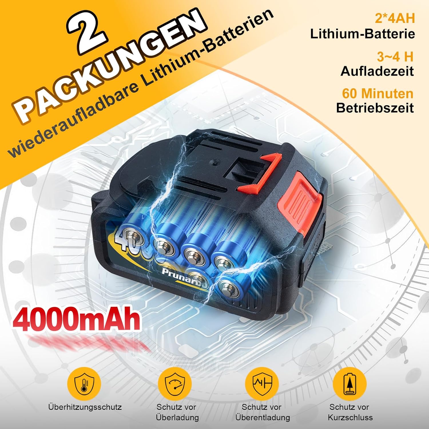 Akku-Kettensäge Elektrisch 8-Zoll 2x 4.0Ah, Kabellos & 900W Brushless - Perfekt für Gartenschnitt, Holzbearbeitung & Heimwerken (PR-E8)