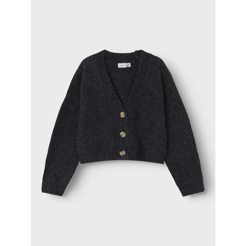 Køb Name It Dark Grey Melange Holly Short Strik Cardigan Noos