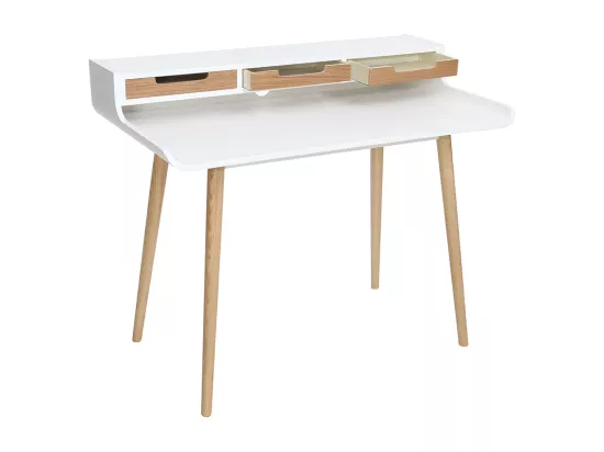 Bureau avec rangements scandinave bois clair et blanc L110 cm OPUS
