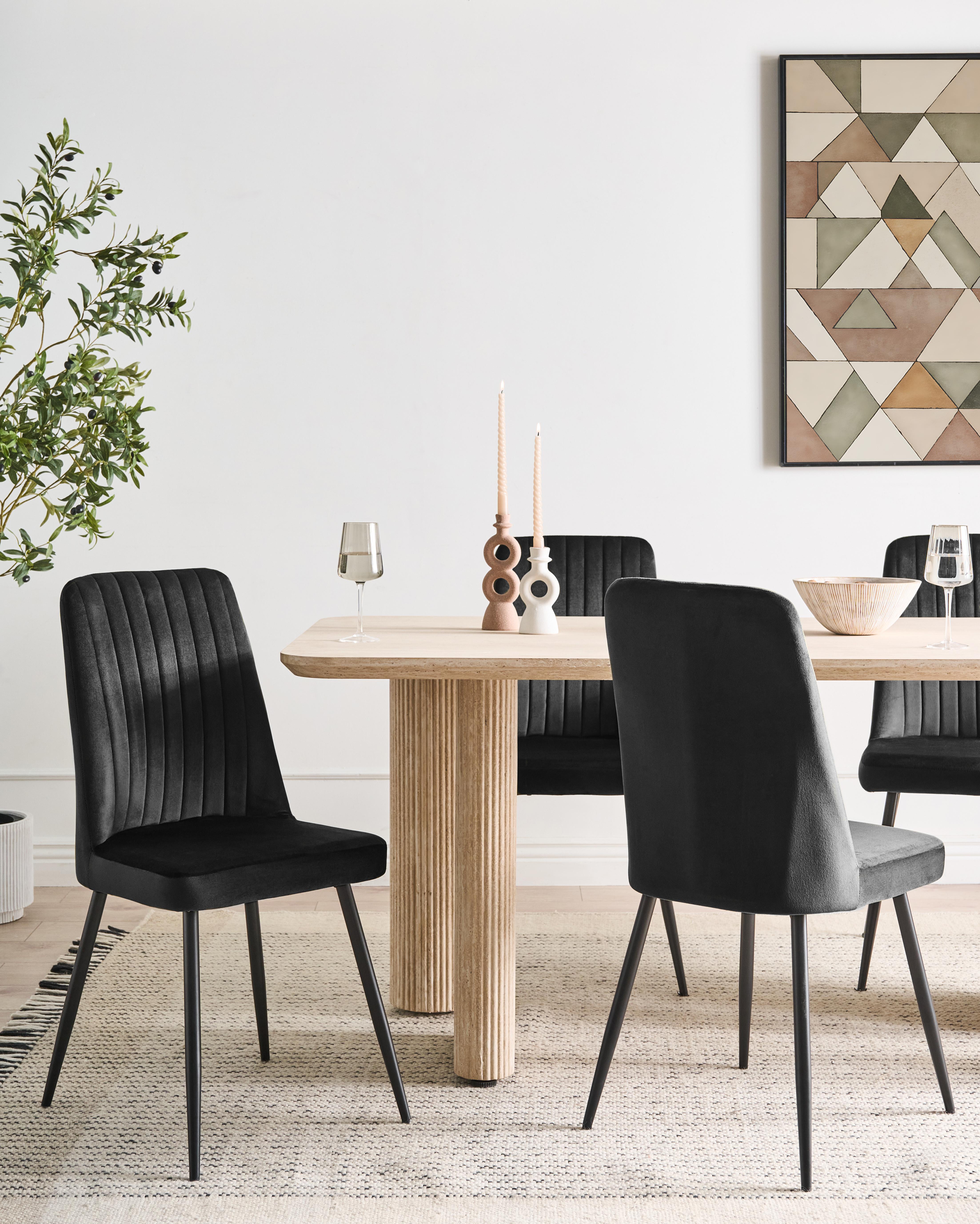 Set van 4 eetkamerstoelen KIRBY Fluweel Zwart