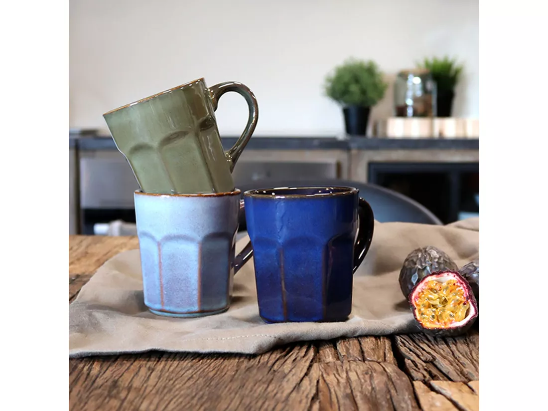 Novastyl - Lot 6 Mugs Irizia 36cl En Gres 3 Coloris Assortis