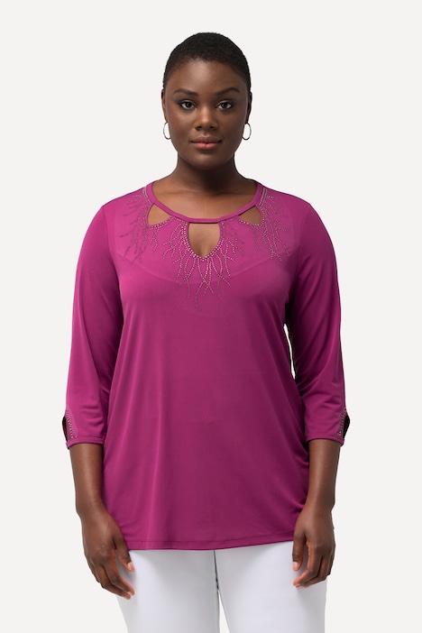 Shirt, Cut-Outs, Ziersteine, Rundhals, A-Linie, 3/4-Arm
