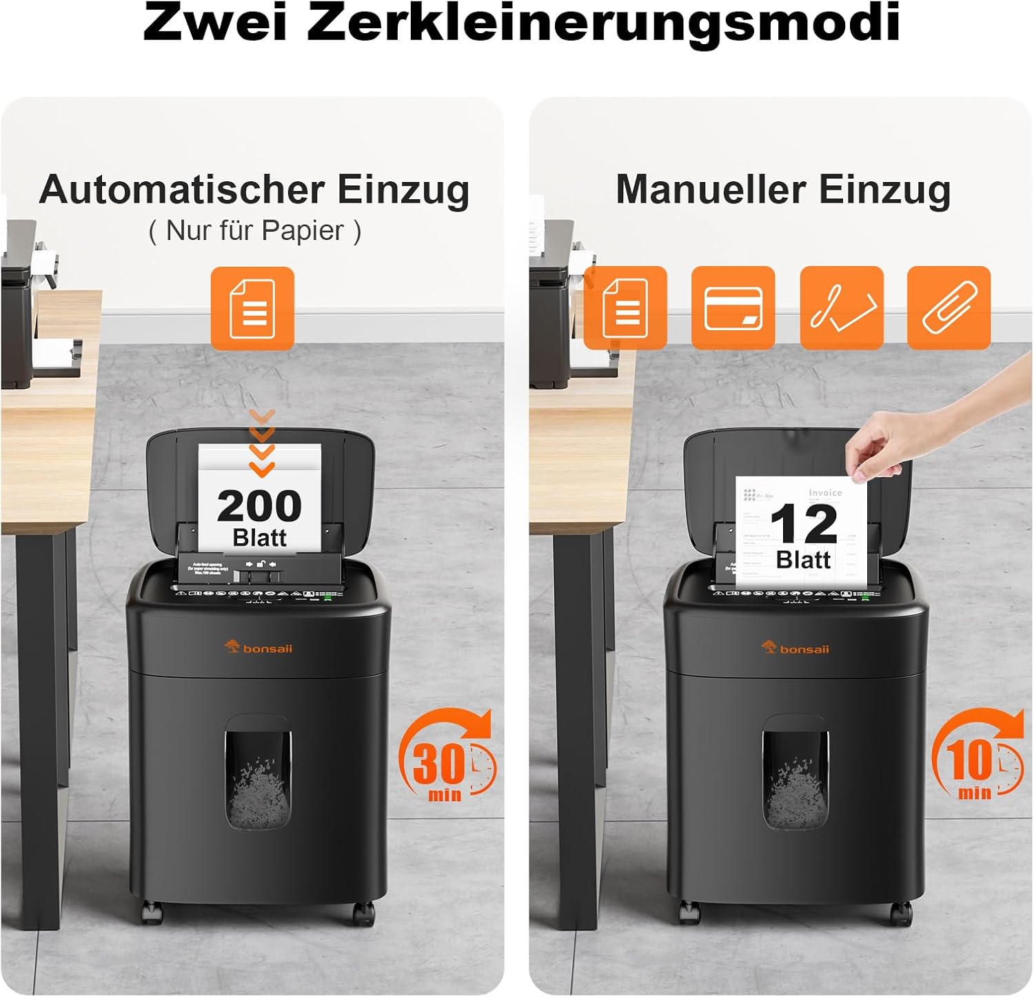 Bonsaii 100 Blatt Aktenvernichter mit Automatischer Zuführung, Mikroschnitt Schredder Aktenvernichter P4 mit Anti-Stau, Bis zu 30-Minuten-Dauerbetrieb, 16L-Behälter, für zu Hause und im Büro, C231-D