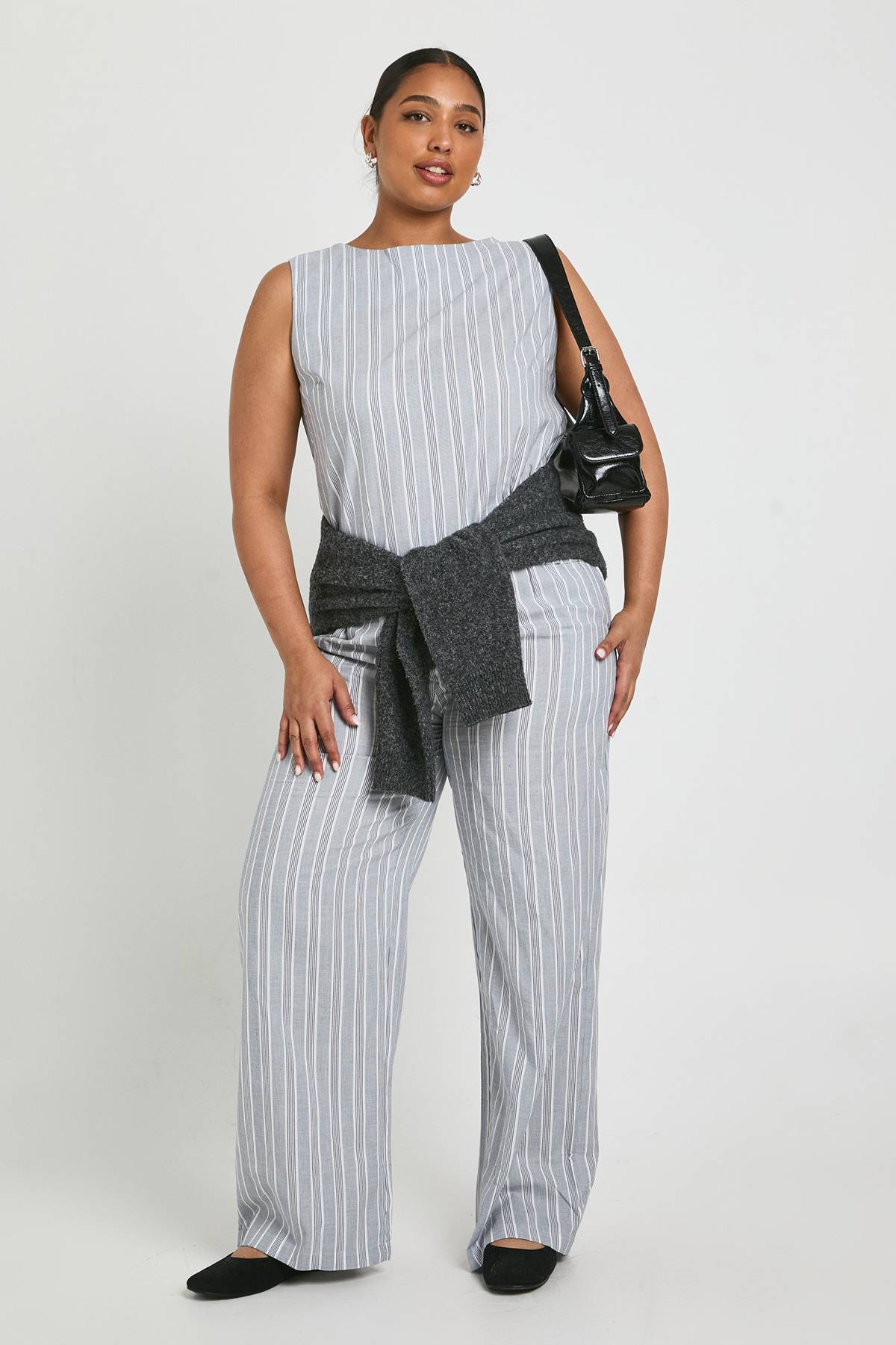boohoo Haut sans manches rayé Plus et pantalon coordonné à jambes larges