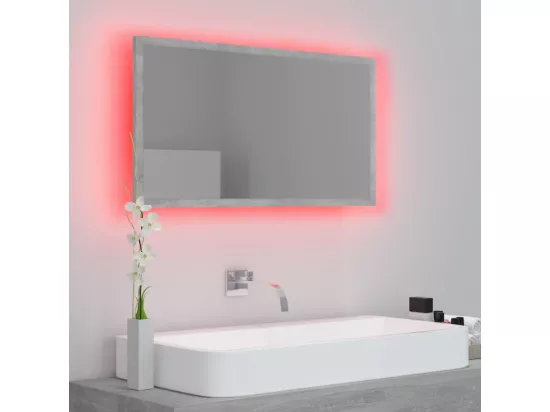 Miroir à LED de salle de bain Gris béton 80x8,5x37 cm Acrylique