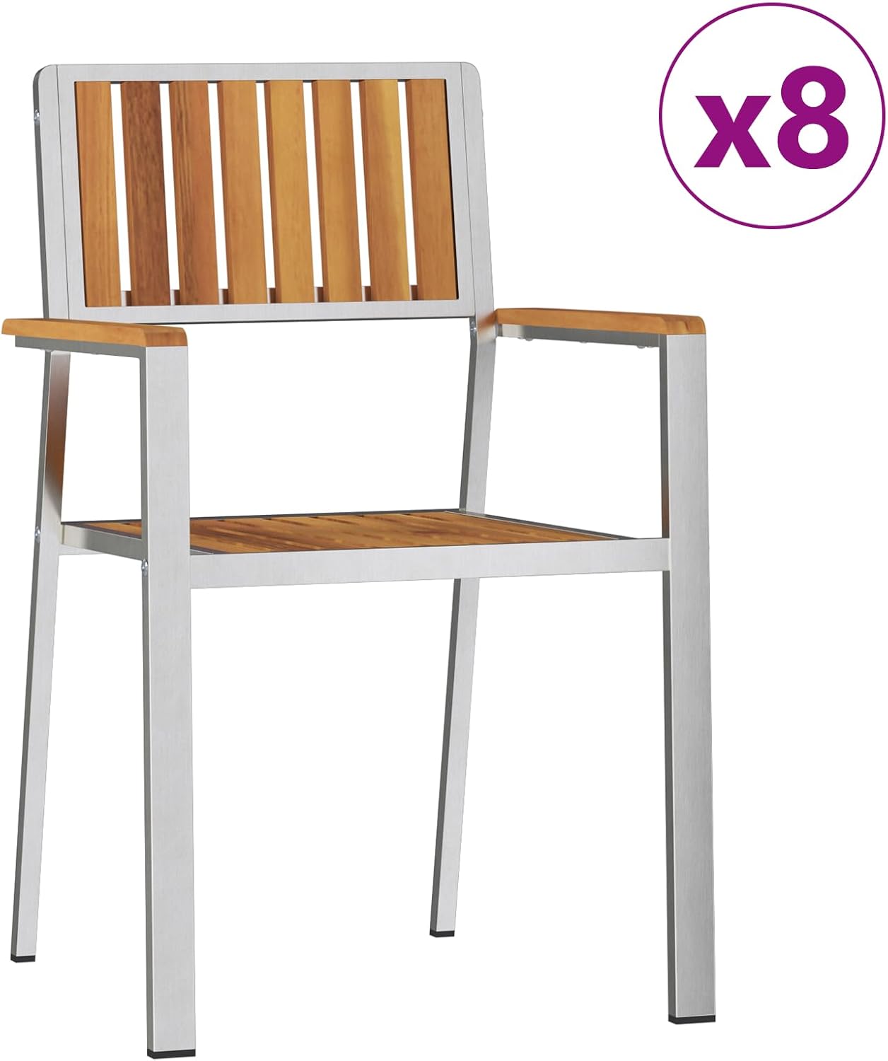 9-teiliges Esszimmer-Set aus massivem Akazienholz mit rechteckigem Tisch 200 x 90 x 74,5 cm und 8 stapelbaren Gartenstühlen, robuste Struktur und natürliches Finish für den Außenbereich