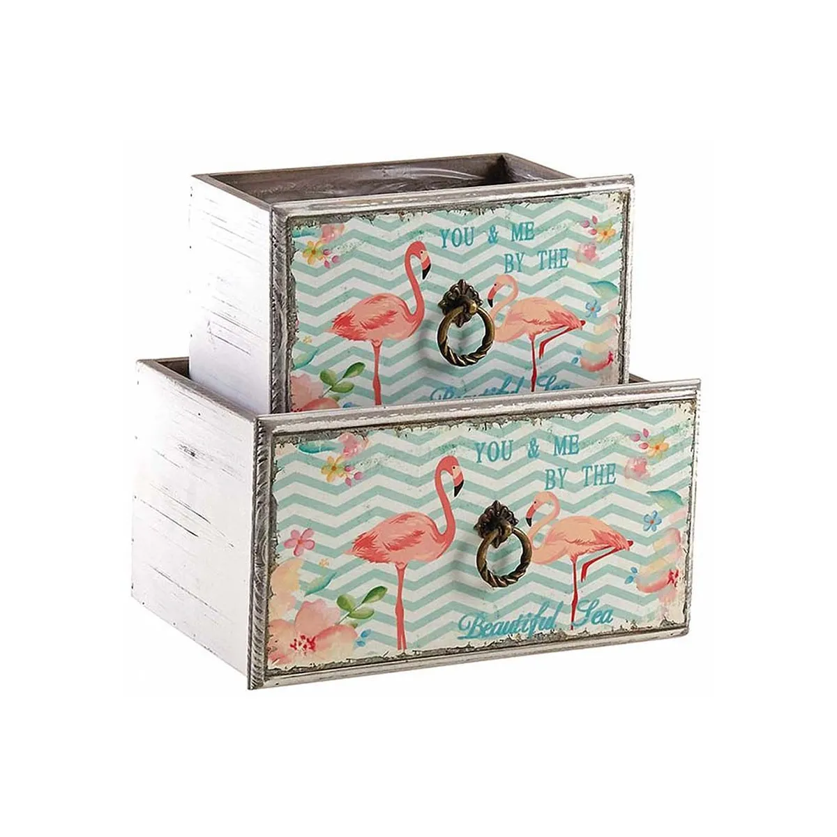 Aubry Gaspard Corbeille Tiroir Flamants Roses Lot de 2