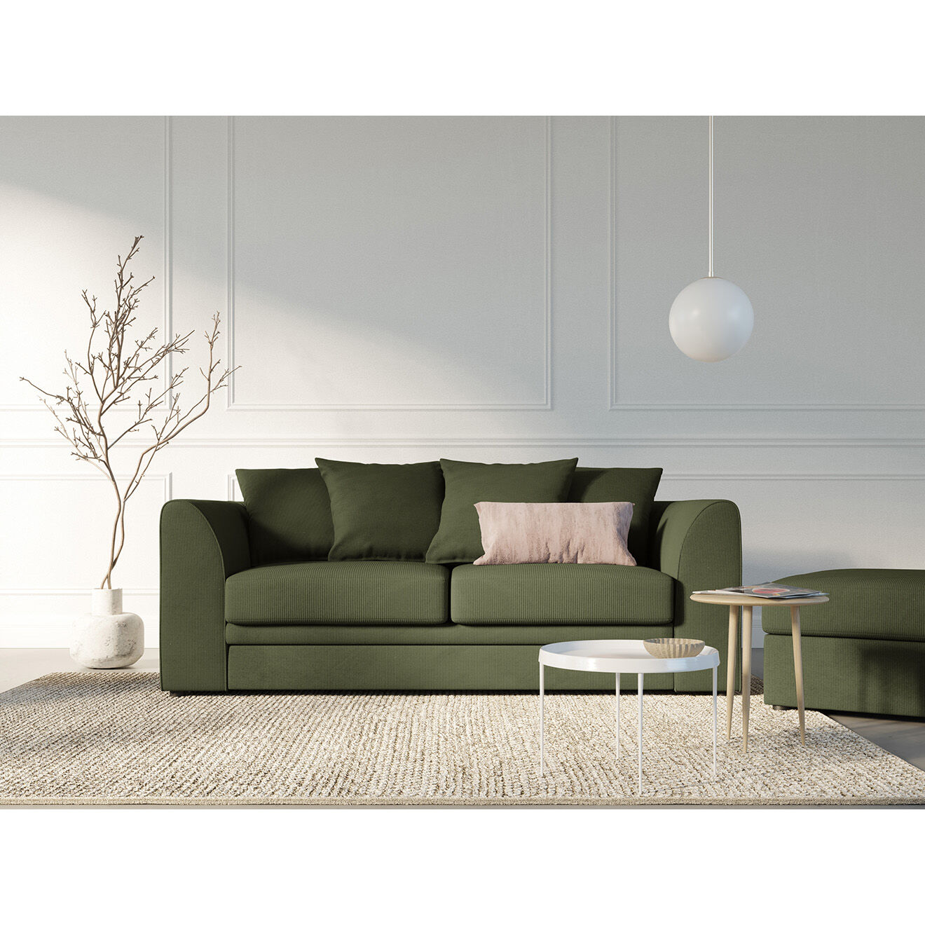 Mazzini Sofas Canapé Quince Velours côtelé 3 Places vert - 182x92x80 cm
