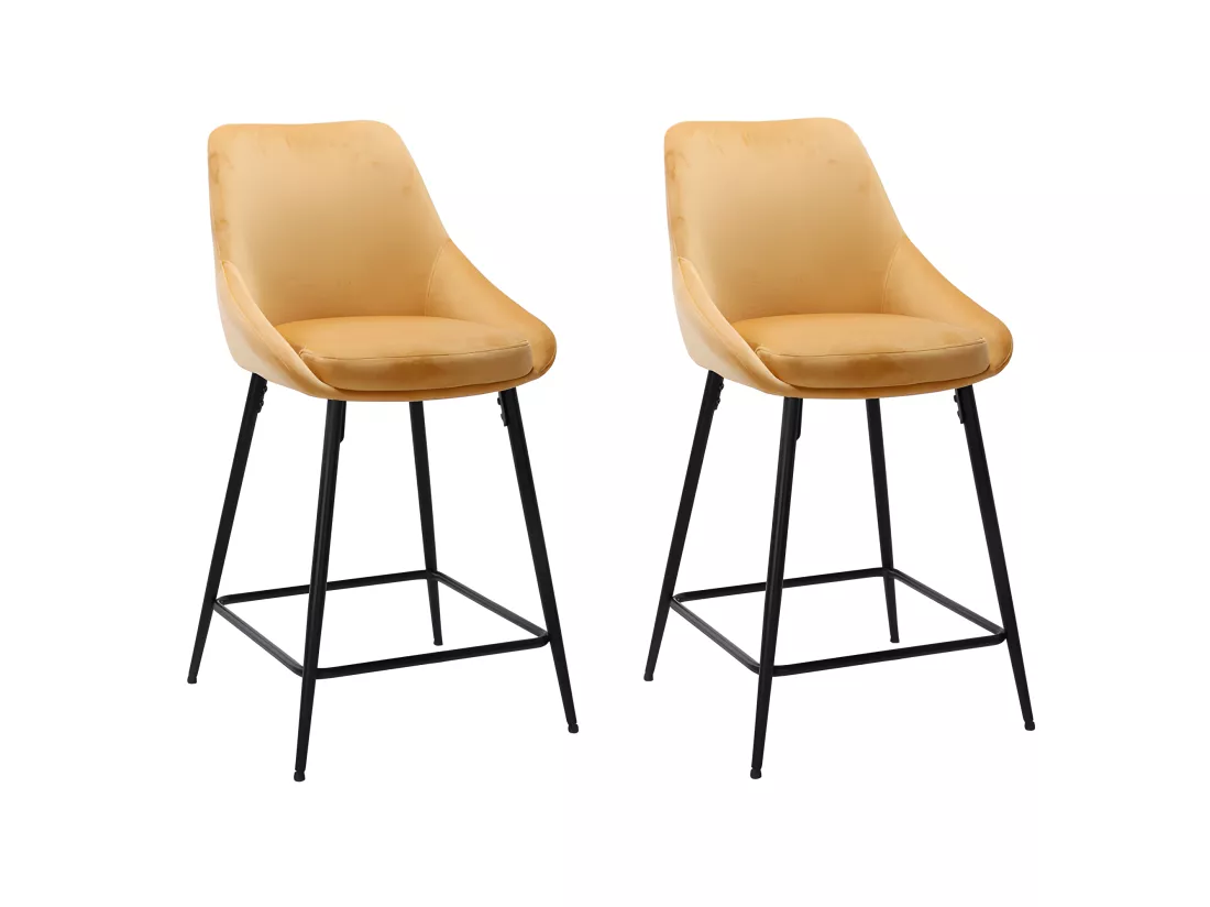 Lot 2 tabourets de bar en velours jaune et piètement métal - JAZZY