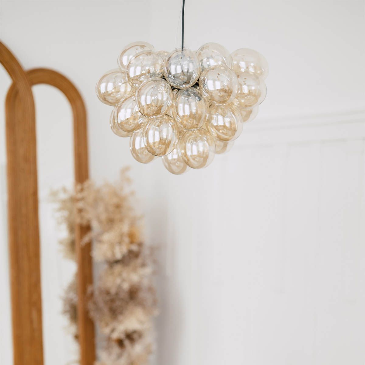 Art Deco hanglamp zwart met Amber glas 8-lichts - Uvas