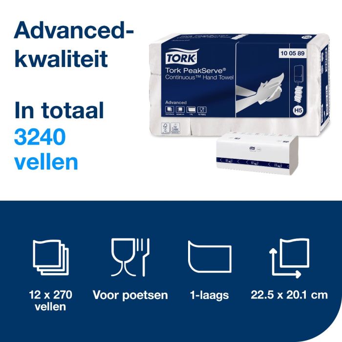 Handdoek Tork 100589 PeakServe Continue 1-laags Wit H5 Advanced (100589)