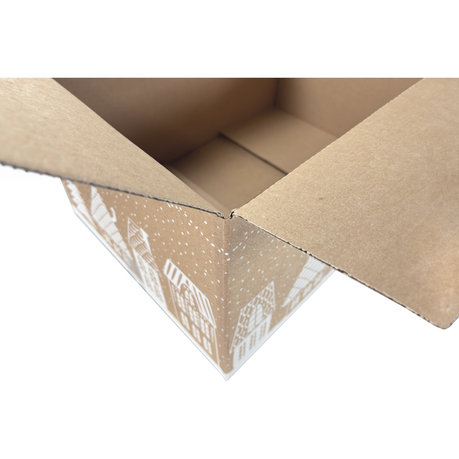 Kerstpakketdoos, Huisjes, golfkarton, 35x32.5x17cm, Kerstmis, b,
