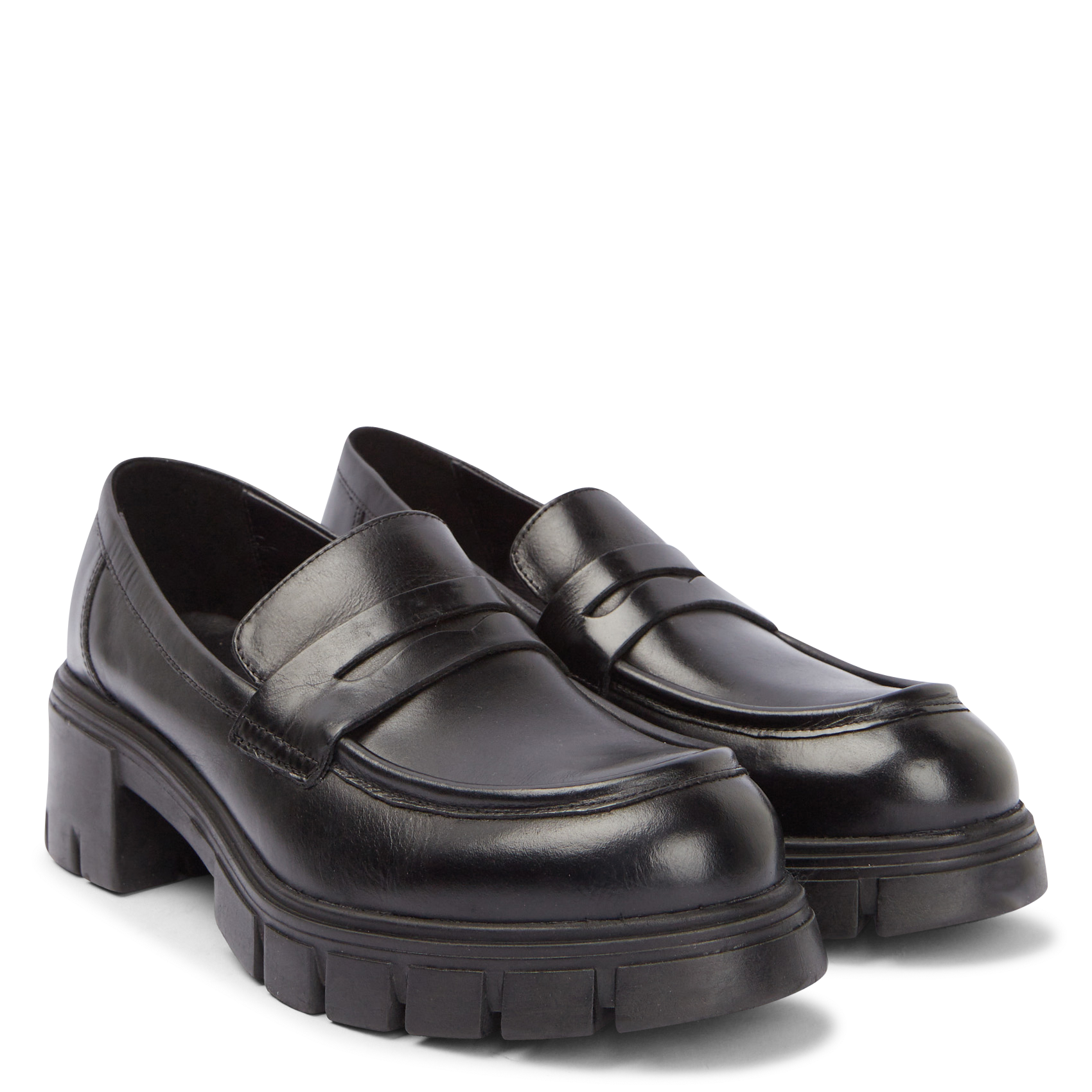 ARON - Mocassins crantés à talons en cuir| Noir