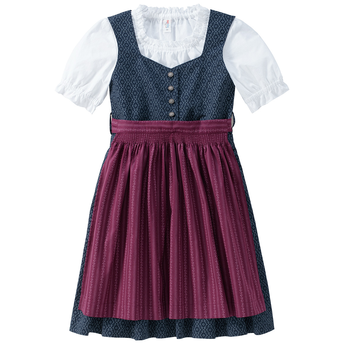 Topolino Mädchen Dirndl mit Allover-Muster bordeauxrot / navy