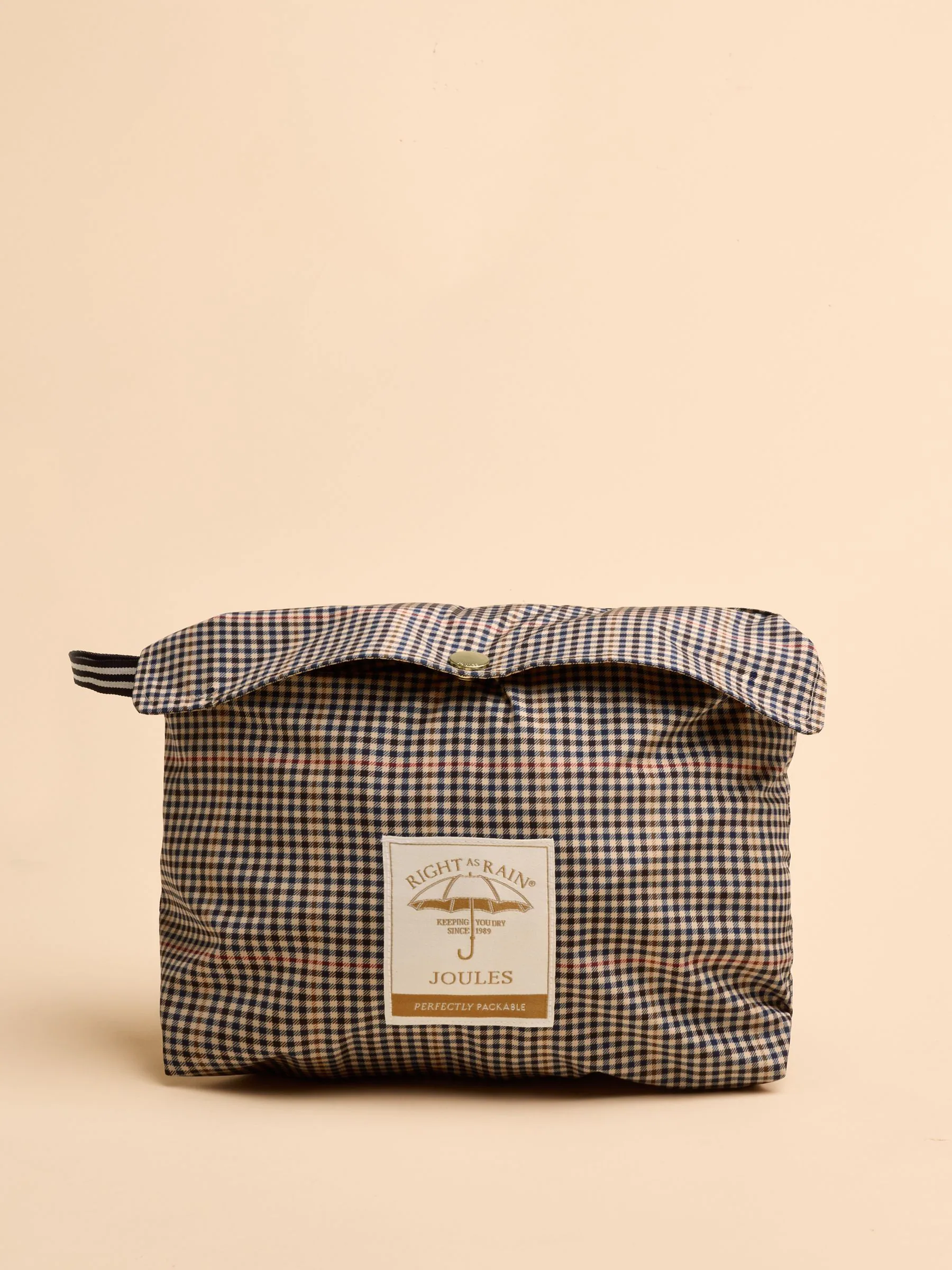 Bruin geruit - Joules Holkham waterdichte opvouwbare regenjas met capuchon